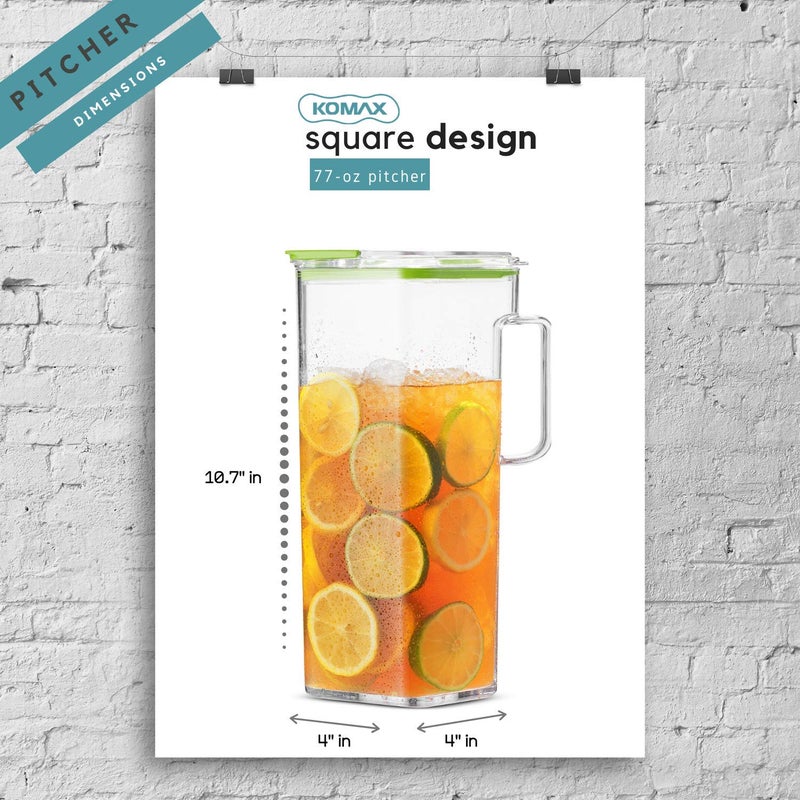 Komax Large Plastic Water Pitcher with Lid Square Water Carafe â€“ BPA-Free, Dishwasher Safe â€“ Water, Tea, or Juice Containers with Lids for Fridge (2.3 Liters) - Image 4